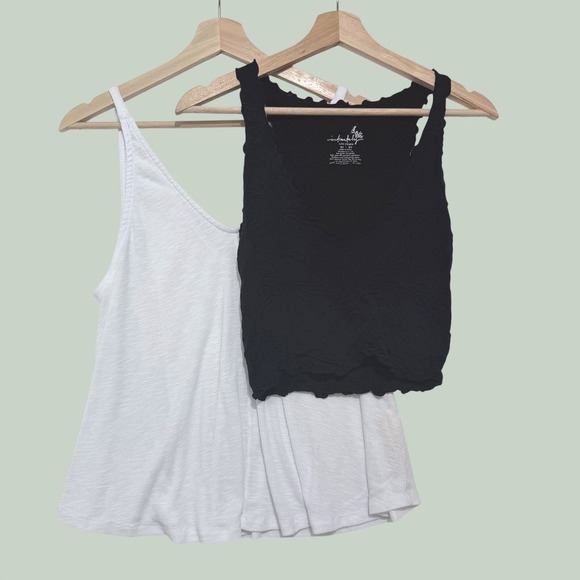 Free People Tops - 2 Intimately Free People Tops Women's M/L Black Stretch White Flowy Layering